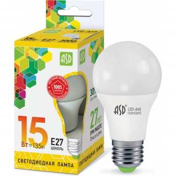 Лампа светодиодная ASD LED-A60-standard 15Вт 230В Е27 3000К 1350Лм