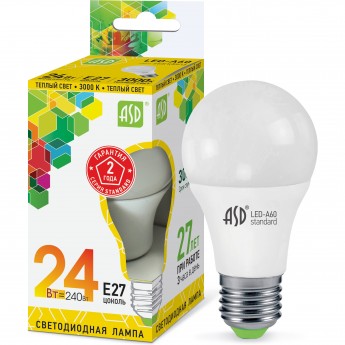 Лампа светодиодная ASD LED-A65-standard 24Вт 230В Е27 3000К 2160Лм