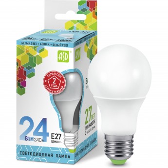 Лампа светодиодная ASD LED-A65-standard 24Вт 230В Е27 4000К 2160Лм