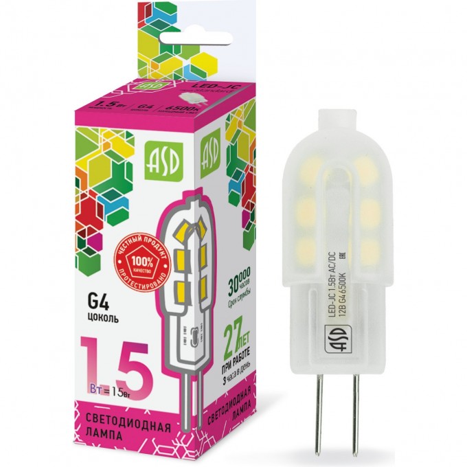 Лампа светодиодная ASD LED-JC-standard 1.5Вт 12В G4 6500К 135Лм 4690612026367