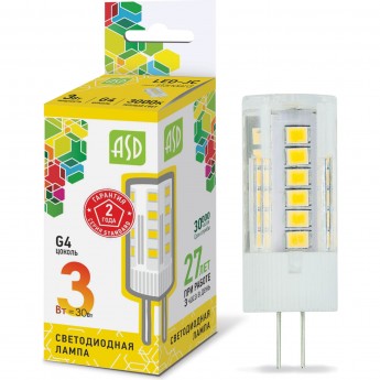 Лампа светодиодная ASD LED-JC-standard 3Вт 12В G4 3000К 270Лм